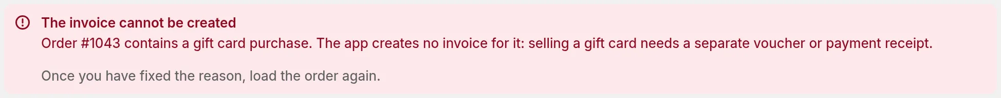 Notice that no invoice is created for an order with a gift card