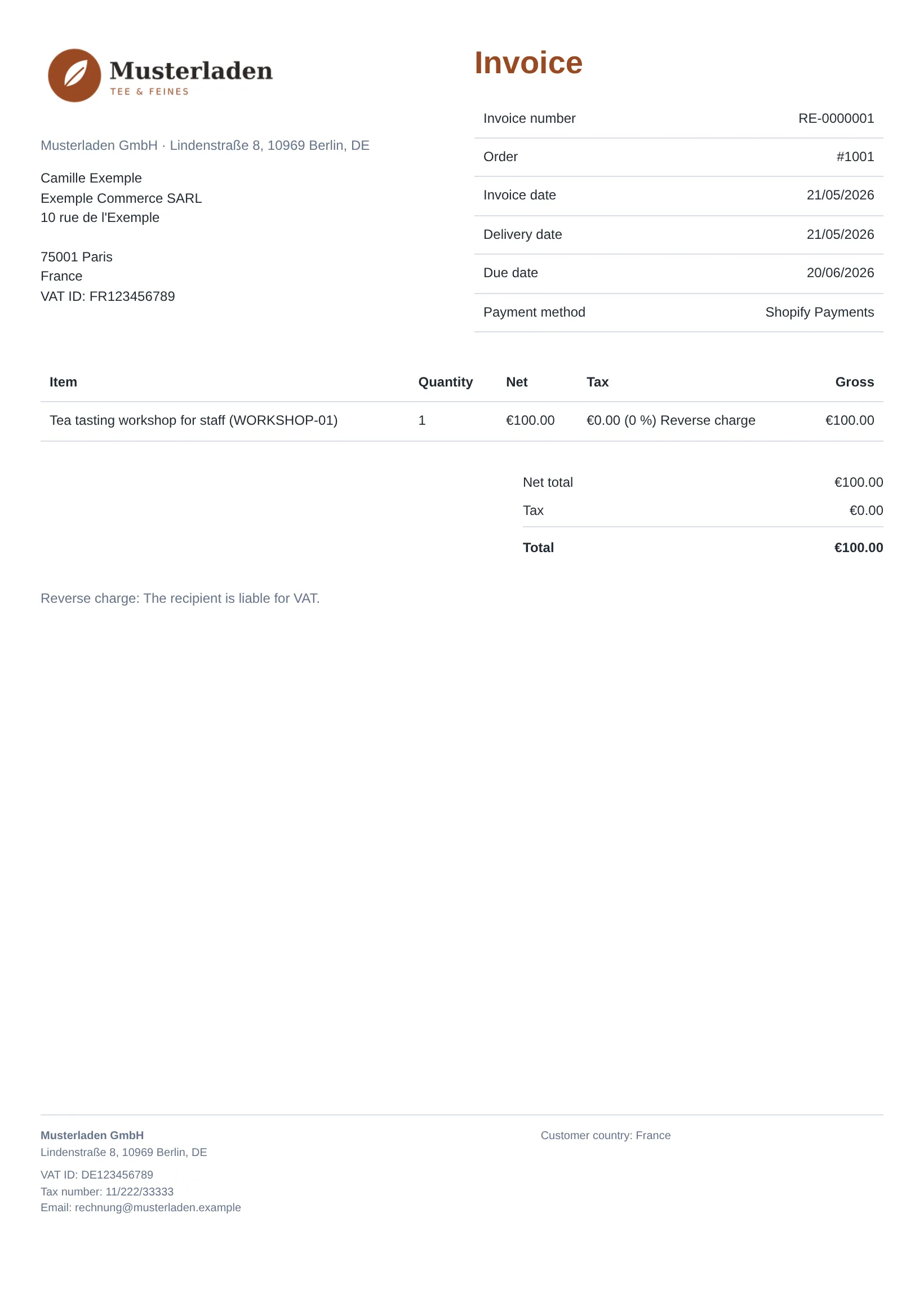 Sample invoice from the demo shop